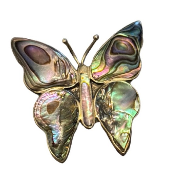 Abalone Shell 925 Silver Butterfly Brooch - Picture 6 of 8
